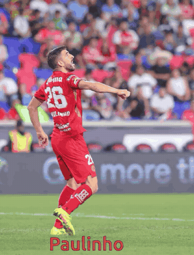 A Soccer Player In A Red Jersey With The Number 28 On It GIF