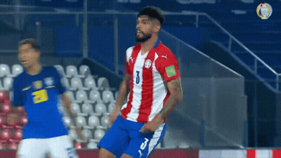 A Soccer Player In A Red White And Blue Uniform With The Number 3 On It GIF