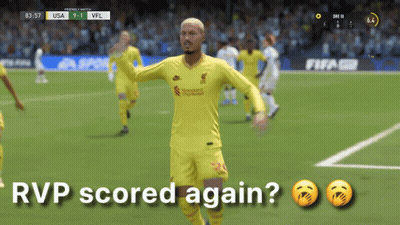 A Soccer Player In A Yellow Jersey With The Words " Rvp Scored Again " On The Bottom GIF