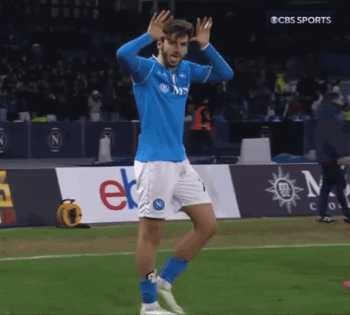 A Soccer Player Is Dancing On The Field With A Cbs Sports Logo In The Background GIF