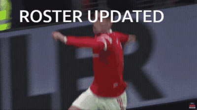 A Soccer Player Is Jumping In The Air In Front Of A Crowd With The Words " Roster Updated " Above Him GIF