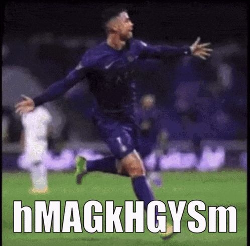 A Soccer Player Is Jumping In The Air With The Words Hmagkhgysm Above Him GIF