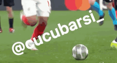 A Soccer Player Is Kicking A Ball On A Field With The Words @Cucubarsi_ On It GIF