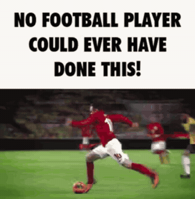 A Soccer Player Is Kicking A Soccer Ball On A Field With The Words No Football Player Could Ever Have Done This GIF