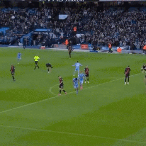 A Soccer Player Is Kneeling On The Grass With His Arms Outstretched . GIF