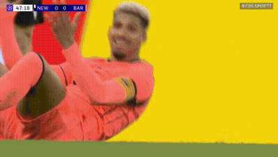 A Soccer Player Is Laying On The Ground With A Score Of 0 To Bar GIF