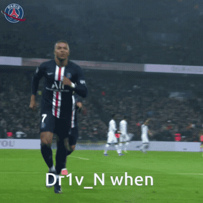 A Soccer Player Is Running On A Field With The Words Dr1v_n When Below Him GIF