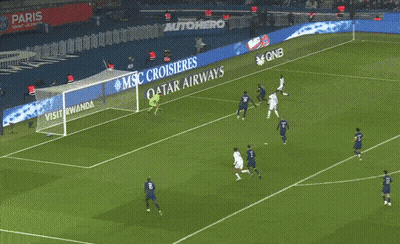 A Soccer Player Is Running On The Field In Front Of A Msc Cruise Sign GIF