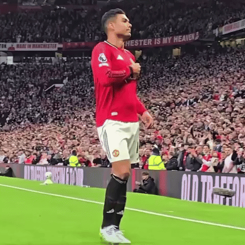 A Soccer Player Is Standing On The Field In Front Of A Crowd Of People . GIF