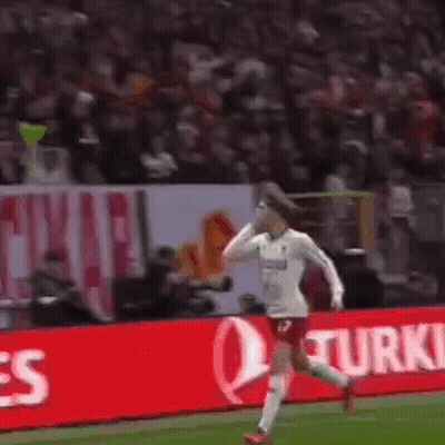 A Soccer Player Is Standing On The Field In Front Of A Large Crowd . GIF