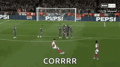 A Soccer Player Kicking A Ball With The Word Corrr Written Below Him GIF