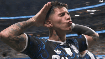 A Soccer Player Wearing A Black Adidas Jersey Holds His Hands To His Head GIF