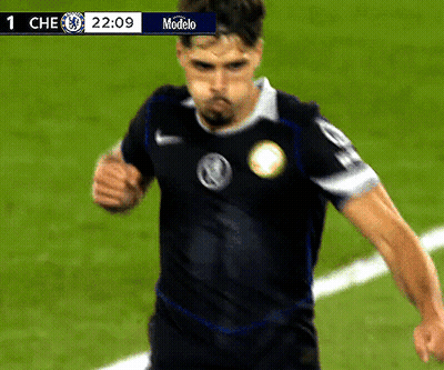 A Soccer Player Wearing A Black Jersey With A Volkswagen Logo On It GIF