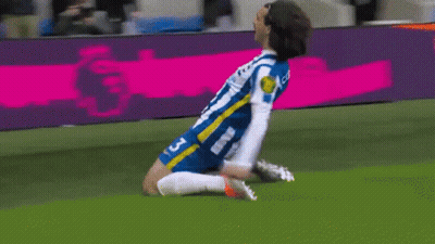 A Soccer Player Wearing A Blue And White Jersey With The Number 3 On It GIF