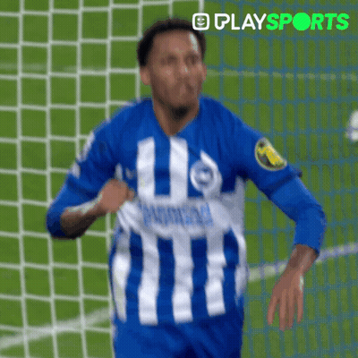 A Soccer Player Wearing A Blue And White Striped Jersey With The Word Playsports On The Bottom Left GIF