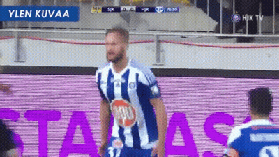 A Soccer Player Wearing A Blue And White Striped Shirt With The Number 27 On It GIF