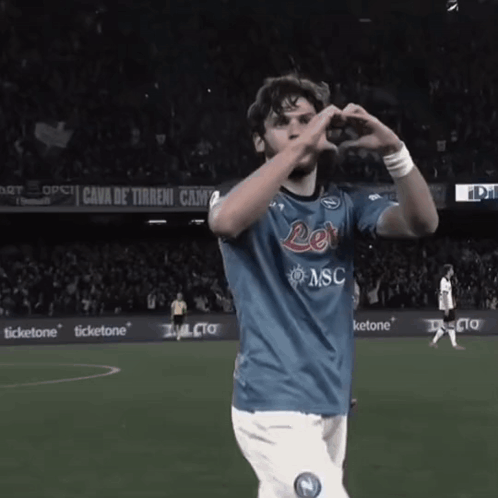 A Soccer Player Wearing A Blue Jersey That Says Msc On It GIF