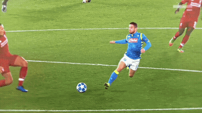 A Soccer Player Wearing A Blue Jersey That Says ' Napoli ' On It GIF