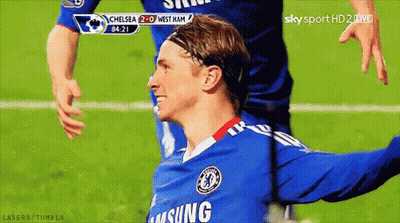 A Soccer Player Wearing A Blue Samsung Jersey Celebrates His Goal GIF