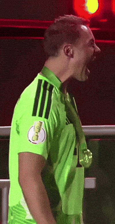 A Soccer Player Wearing A Green Jersey With A Gold Medal Around His Neck GIF