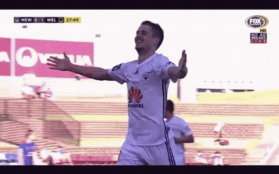 A Soccer Player Wearing A Huawei Jersey Celebrates His Goal GIF