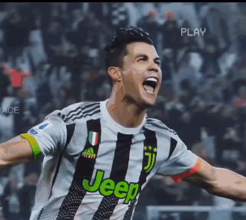 A Soccer Player Wearing A Jeep Jersey Is Celebrating A Goal GIF