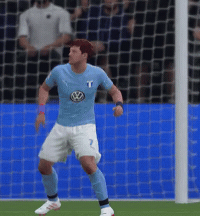 A Soccer Player Wearing A Light Blue Shirt With A Volkswagen Logo On It GIF
