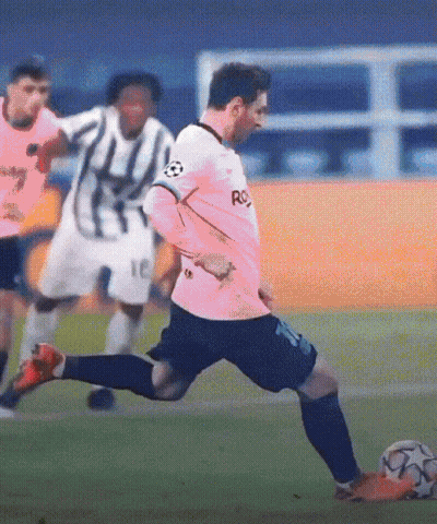 A Soccer Player Wearing A Pink Shirt With The Word Rakuten On The Front GIF