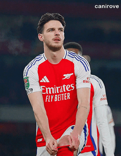 A Soccer Player Wearing A Red Emirates Fly Better Shirt GIF