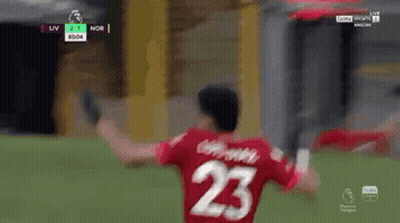A Soccer Player Wearing A Red Jersey With The Number 23 On It Is Standing On A Field . GIF