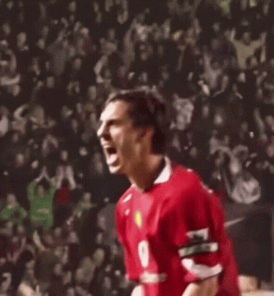 A Soccer Player Wearing A Red Shirt That Says ' United ' On It GIF