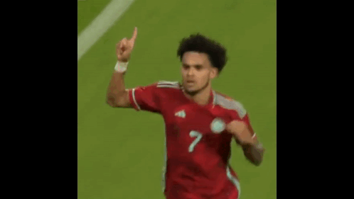 A Soccer Player Wearing A Red Shirt With The Number 7 On It Is Standing On A Field . GIF
