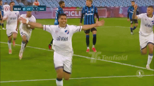 A Soccer Player Wearing A White Shirt That Says Antel GIF