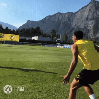 A Soccer Player Wearing A Yellow Vest With The Bvb Logo On It GIF