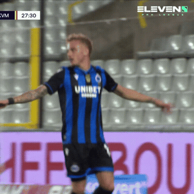 A Soccer Player Wears A Blue And Black Uniform With The Word Unibet On It GIF