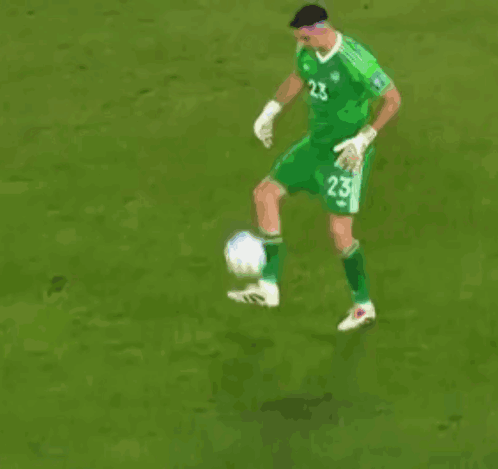 A Soccer Player With The Number 23 On His Jersey Is Kicking A Ball GIF