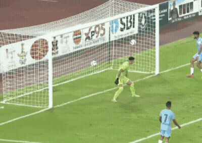A Soccer Player With The Number 7 On His Jersey Kicks The Ball Towards The Goal GIF