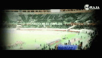 A Soccer Stadium With A Banner That Says Fiesta No Es Cumplida GIF