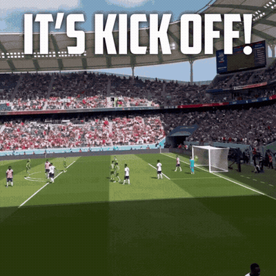 A Soccer Stadium With The Words It 'S Kick Off GIF