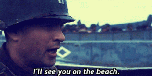 A Soldier In A Helmet Says I 'Ll See You On The Beach GIF
