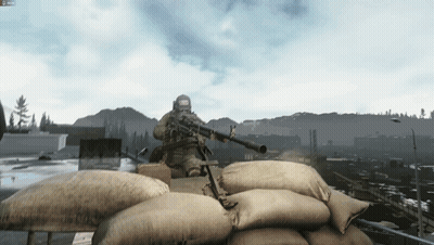 A Soldier In A Video Game Is Holding A Rifle And Wearing A Helmet That Says Us Army GIF