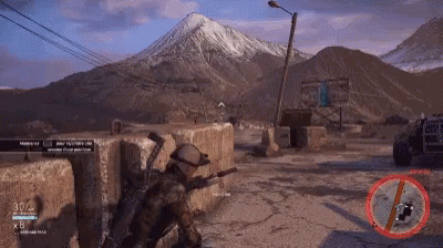 A Soldier In A Video Game With A Mountain In The Background And A Red Circle That Says No Vehicles GIF