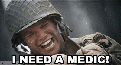 A Soldier Is Laughing And Saying `` I Need A Medic ! '' GIF