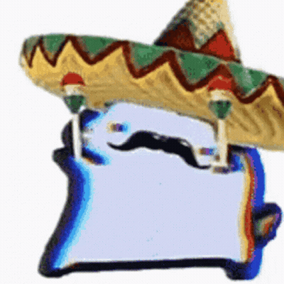 A Sombrero With A Mustache Sits On Top Of A Skateboard GIF