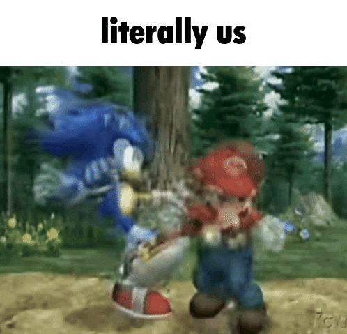 A Sonic And Mario Video Game Scene With The Words Literally Us GIF