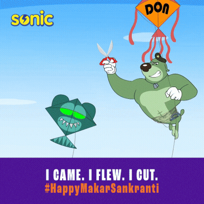 A Sonic Cartoon Shows A Dog Flying A Kite GIF