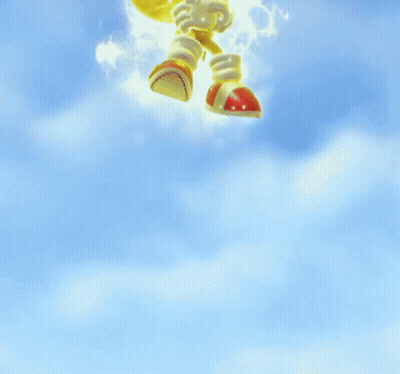 A Sonic The Hedgehog Is Flying Through The Air With A Blue Sky In The Background GIF