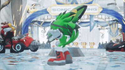 A Sonic The Hedgehog Is Standing In Front Of A Sign That Says Sonic GIF
