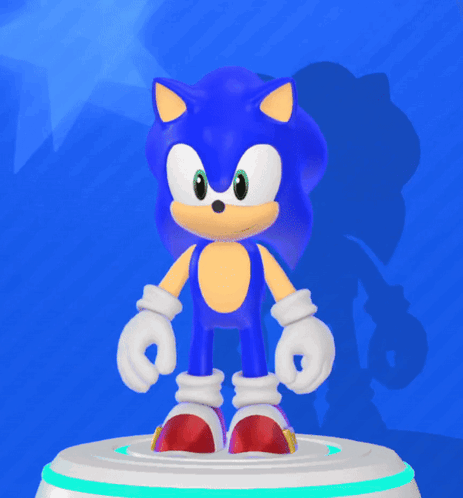A Sonic The Hedgehog Standing On A White Pedestal GIF