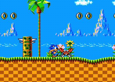 A Sonic The Hedgehog Video Game Scene With A Checkered Ground GIF